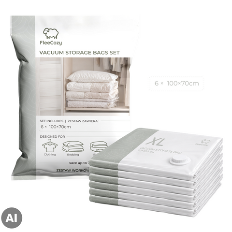 Set of 6 FleeCozy XL Vacuum Storage Bags 70 × 100 cm, Without Pump