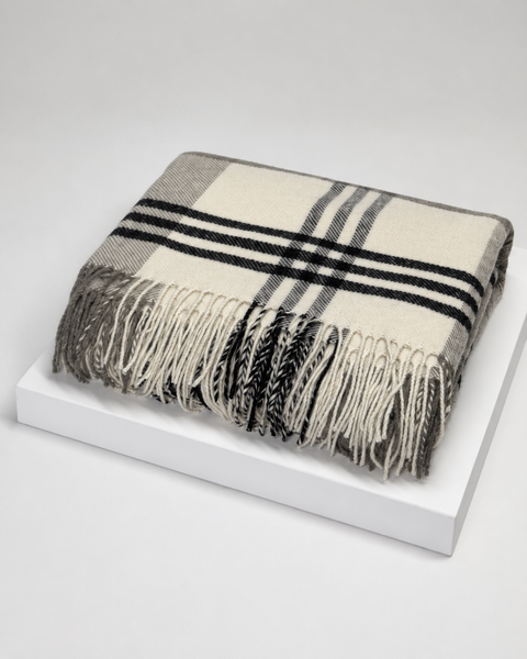 Merino Checked Throw Koc wełniany w klasyczną kratę 140x200 cm - elegancki, dekoracyjny