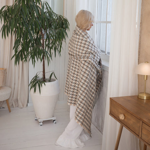 Elf CARAMBOLA Boho Wool Blanket 140×200 cm – Decorative Beige