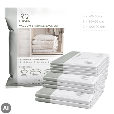 Set of 9 FleeCozy Vacuum Storage Bags, Assorted Sizes, Without Pump