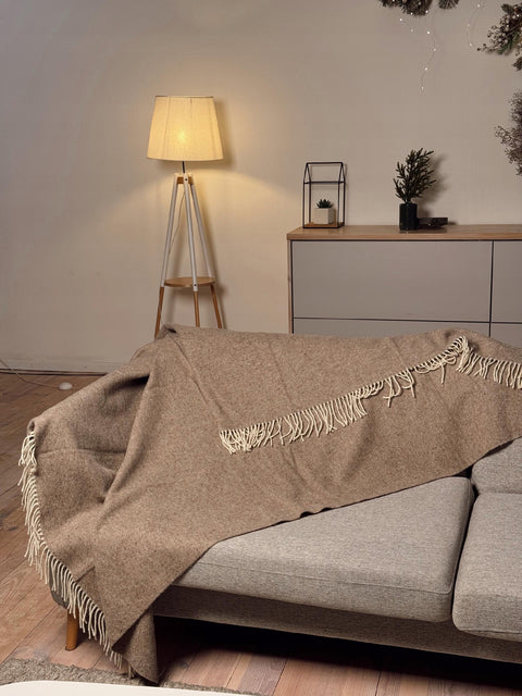 Merino Herringbone Koc z wełny merynosów w jodełkę 140x200 cm, jasnobrązowy
