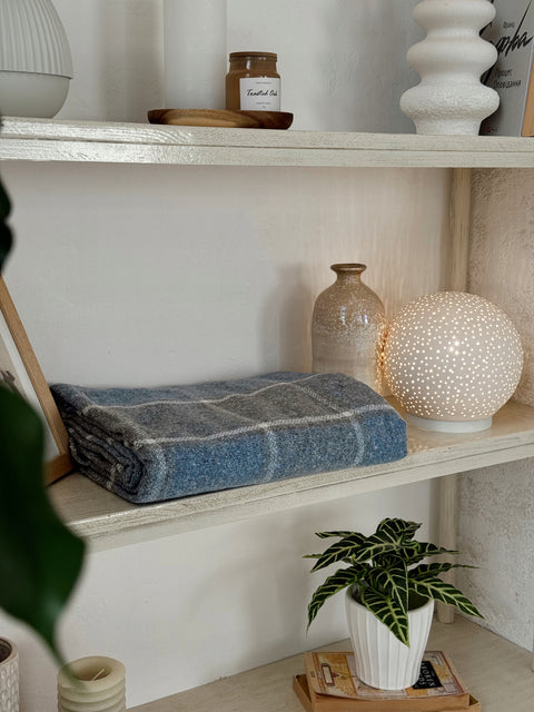 Palermo Soft Blue Wool Blend Blanket with Tassels, Blue-Grey Plaid 140×200 cm