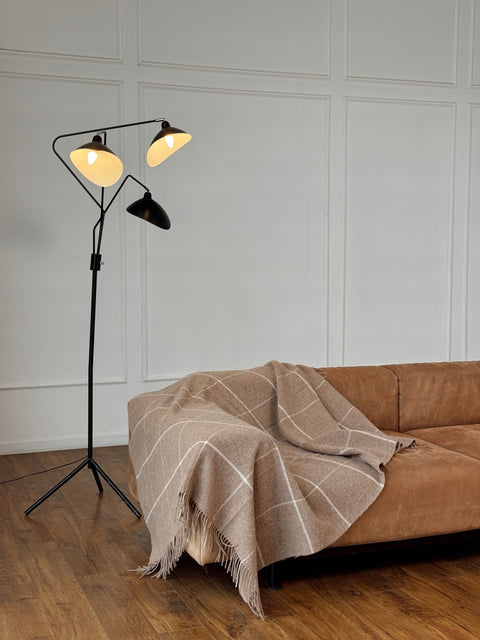 Elf White & Beige Koc w kratę klasyczna beżowo-białą 140×200 cm Premium z wełny nowozelandzkiej